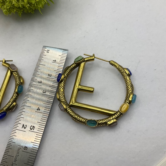 Iconic "F" Logo Hoop Earrings with Multicolored Gemstones - Picture 7 of 7